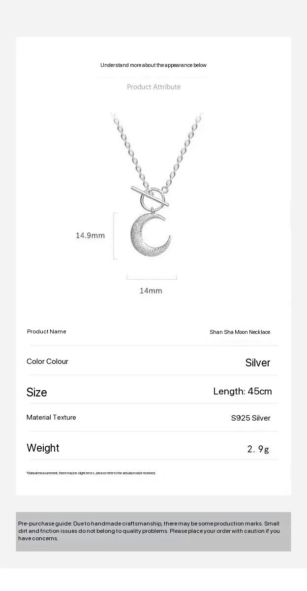 S925 Sterling Silver Sparkle Sand Moon OT Clasp Necklace, Made of Solid S925 Silver