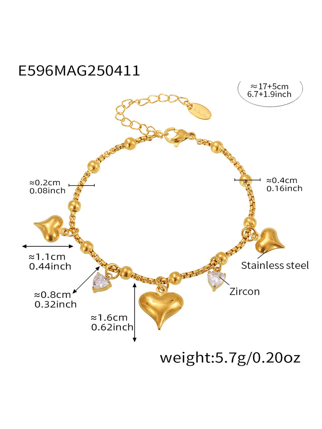 Heart-shaped Zircon Tassel Pendant Niche Exquisite Bracelet