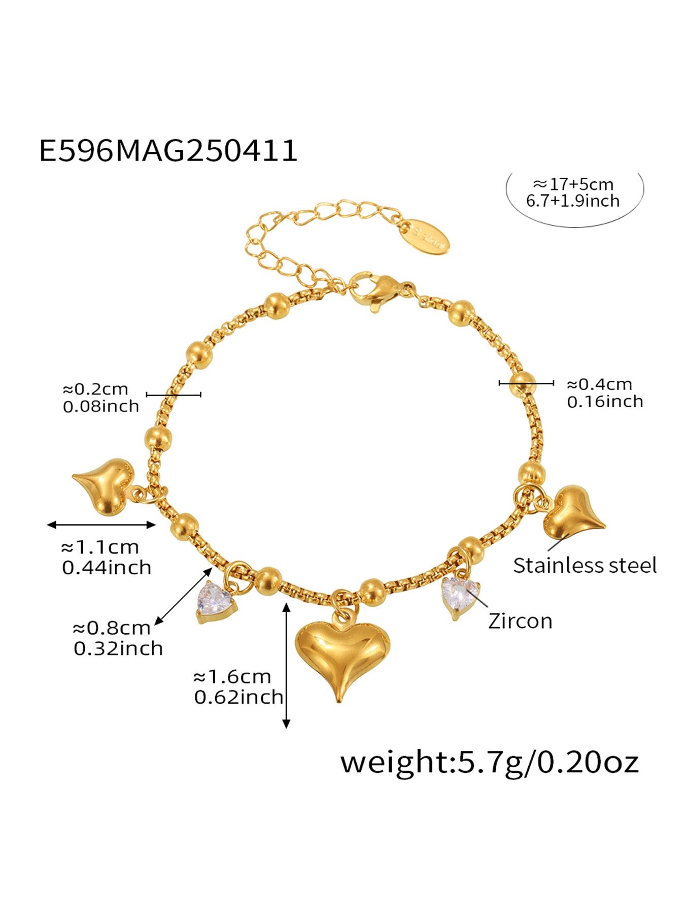 Heart-shaped Zircon Tassel Pendant Niche Exquisite Bracelet