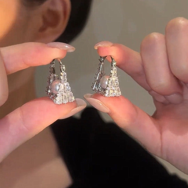 Micro-pavé Zircon Beaded Handbag Earrings
