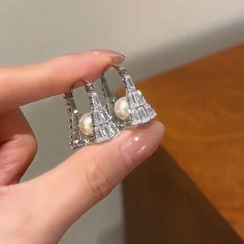 Micro-pavé Zircon Beaded Handbag Earrings