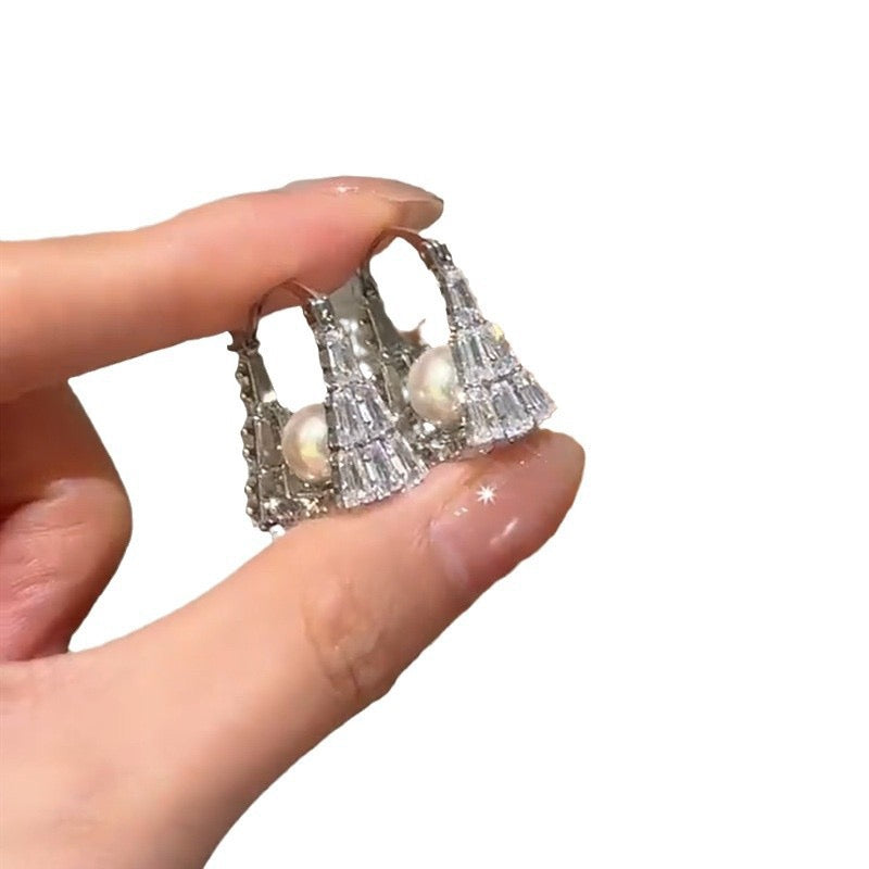 Micro-pavé Zircon Beaded Handbag Earrings