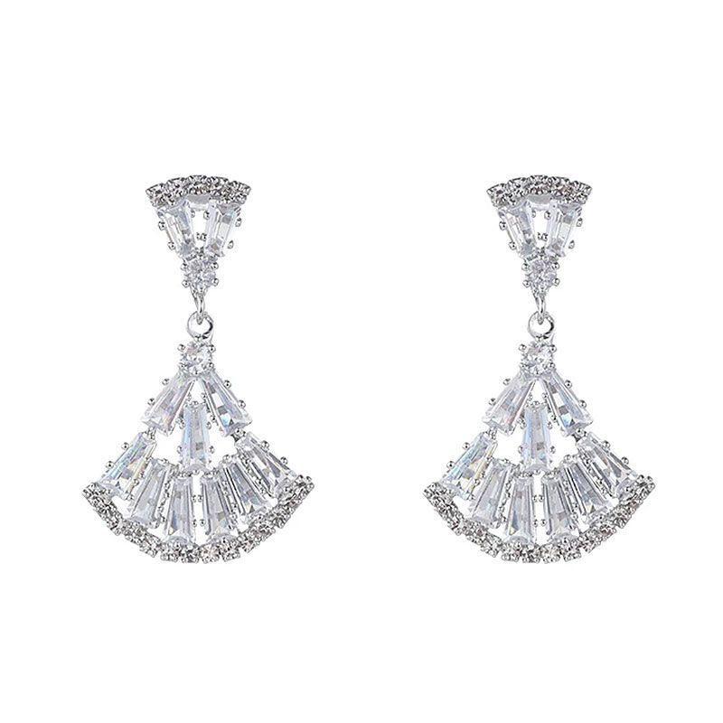 Zircon Fan-shaped Rhinestone Earrings with Geometric Patterns