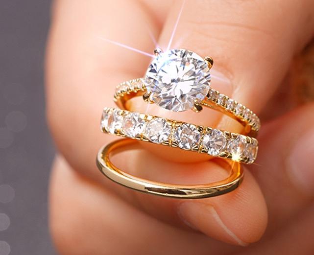 Temperament Ring Set of Three Inlaid with Zircons