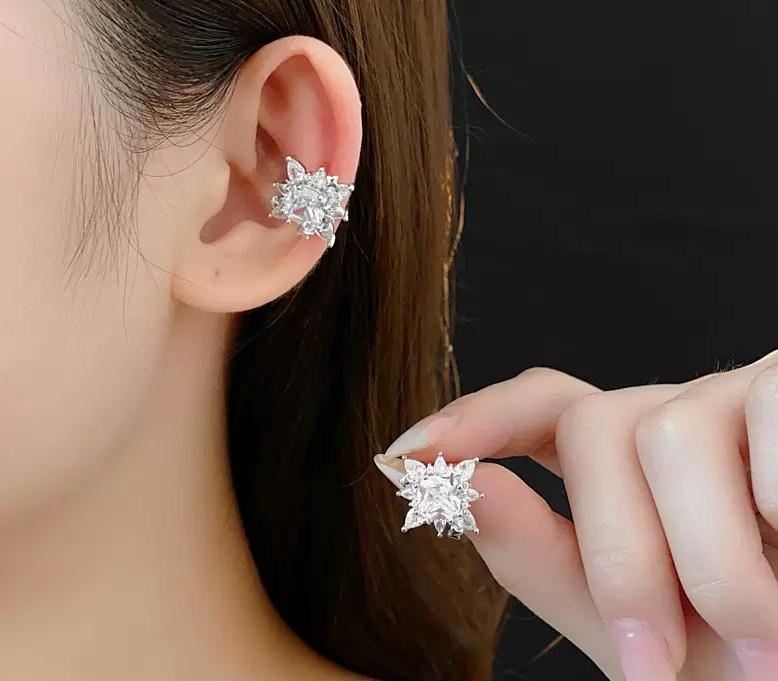 Flower Super Shiny Zircon Star Ear Cuffs, Fashionable No-Piercing Cartilage Clips