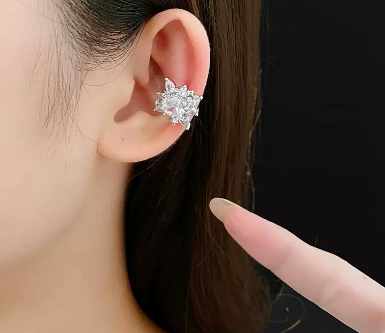 Flower Super Shiny Zircon Star Ear Cuffs, Fashionable No-Piercing Cartilage Clips