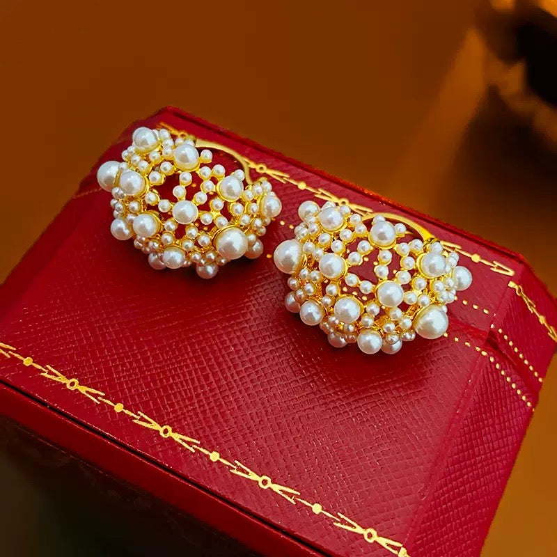 French Retro Palace-Style Pearl Ear Clips and Pierced Imitation Pearl Earrings