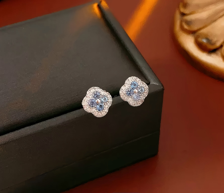 Fashionable and Compact Zircon Clover Flower Earrings