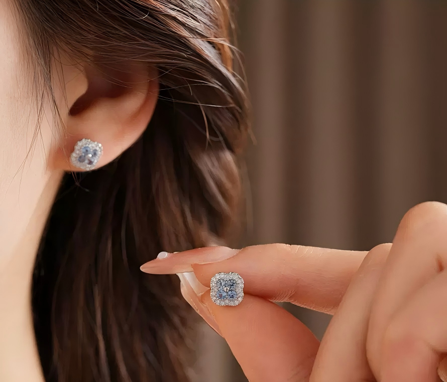 Fashionable and Compact Zircon Clover Flower Earrings