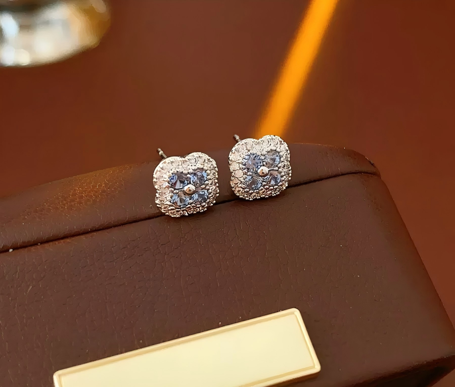 Fashionable and Compact Zircon Clover Flower Earrings