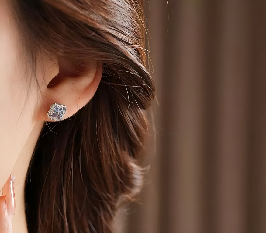 Fashionable and Compact Zircon Clover Flower Earrings