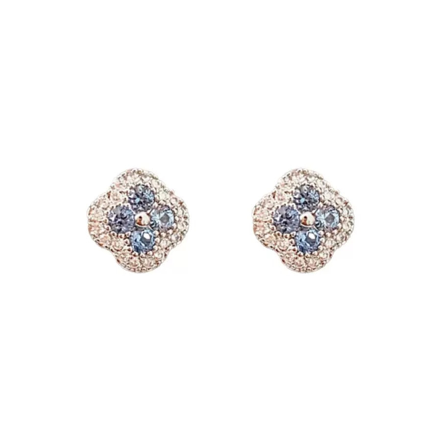 Fashionable and Compact Zircon Clover Flower Earrings