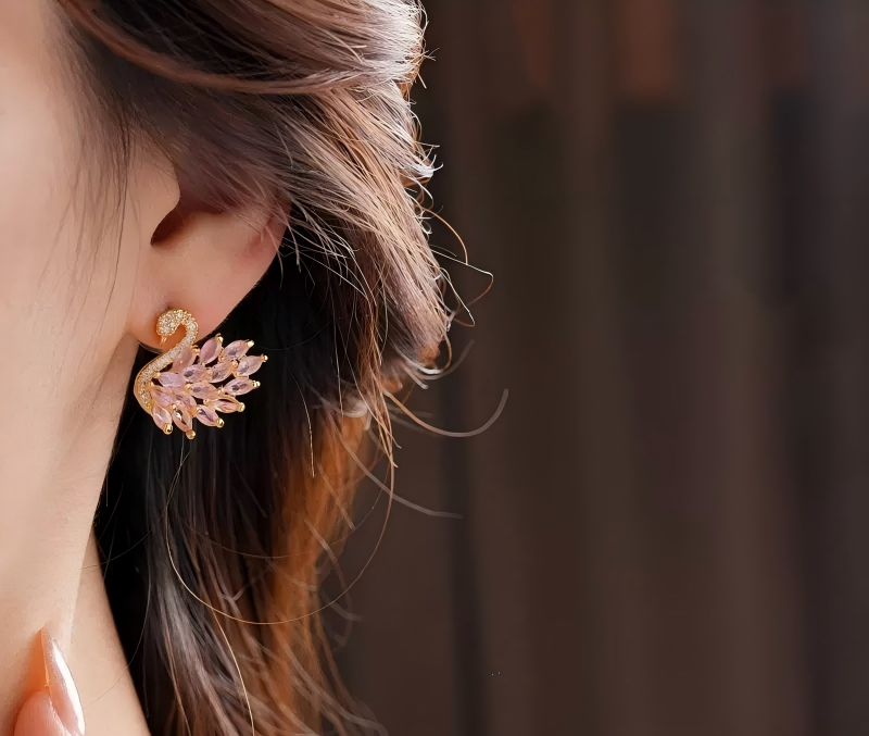 High-End Zircon Swan Earrings