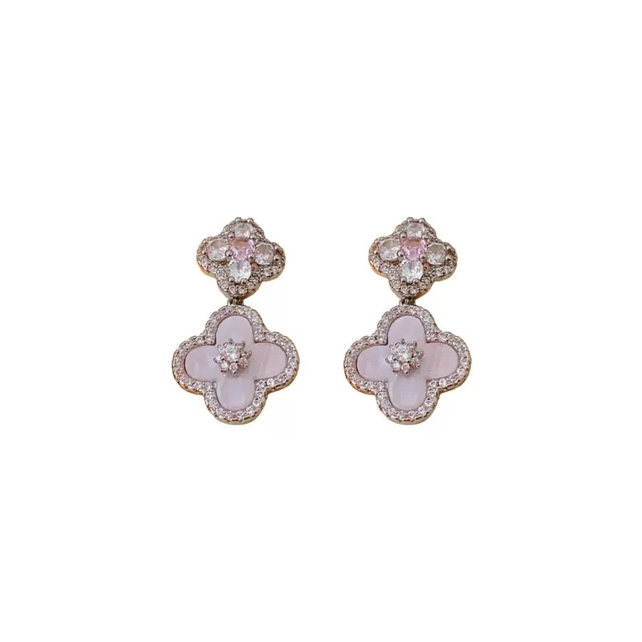 Zircon and Mother-of-Pearl Flower Pendant Earrings: Fashionable, Sweet & Office-Ready Earrings