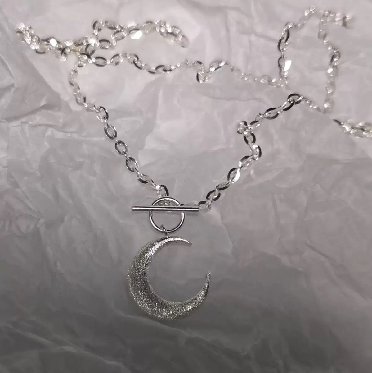 S925 Sterling Silver Sparkle Sand Moon OT Clasp Necklace, Made of Solid S925 Silver