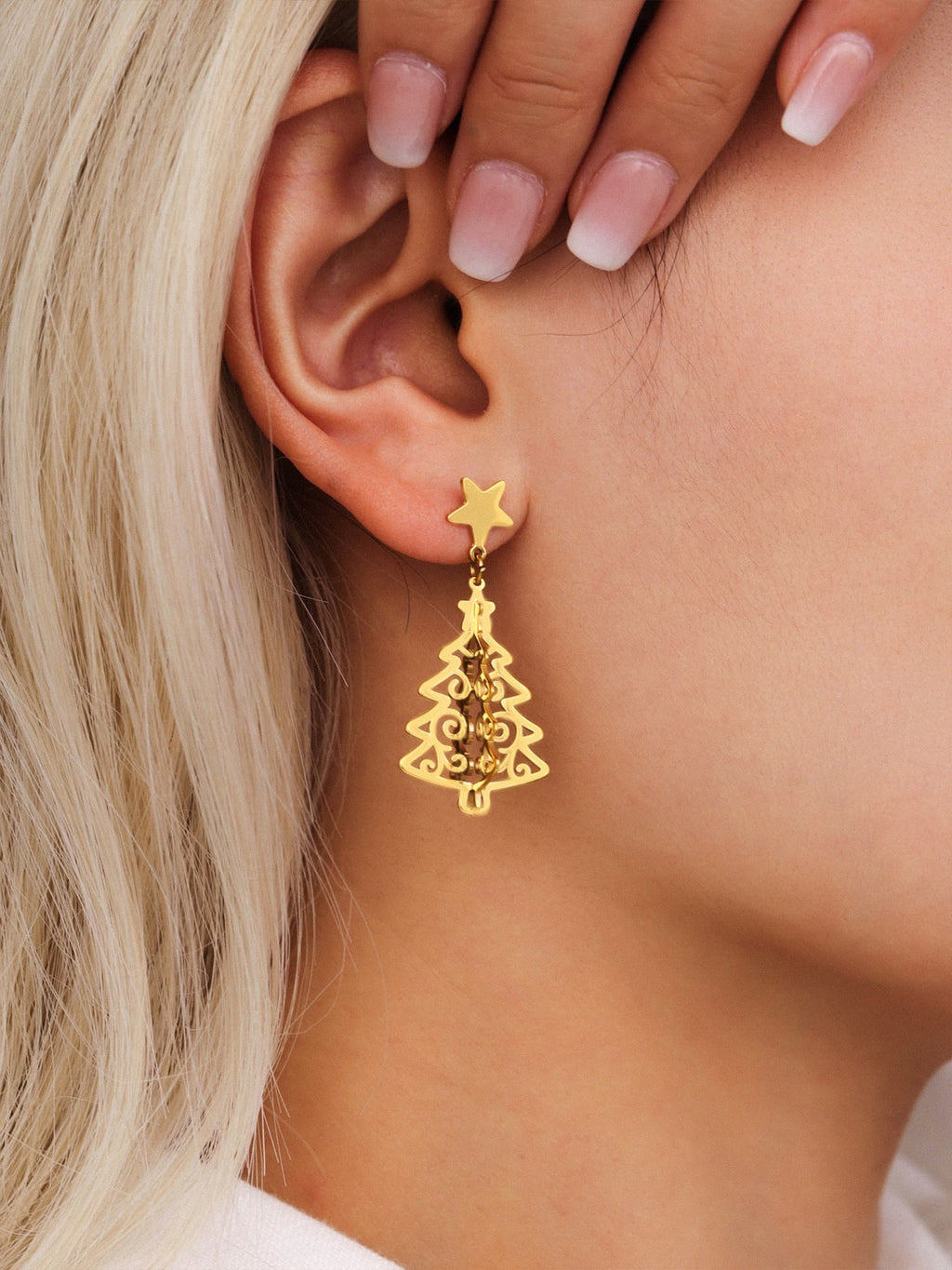 Christmas Limited-Edition Gold Hollowed-Out Christmas Tree Earrings