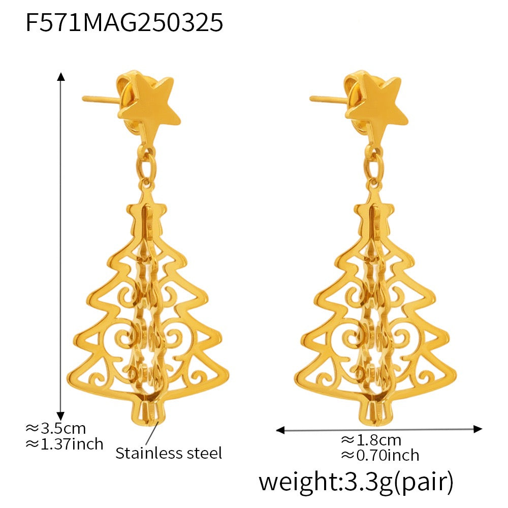 Christmas Limited-Edition Gold Hollowed-Out Christmas Tree Earrings