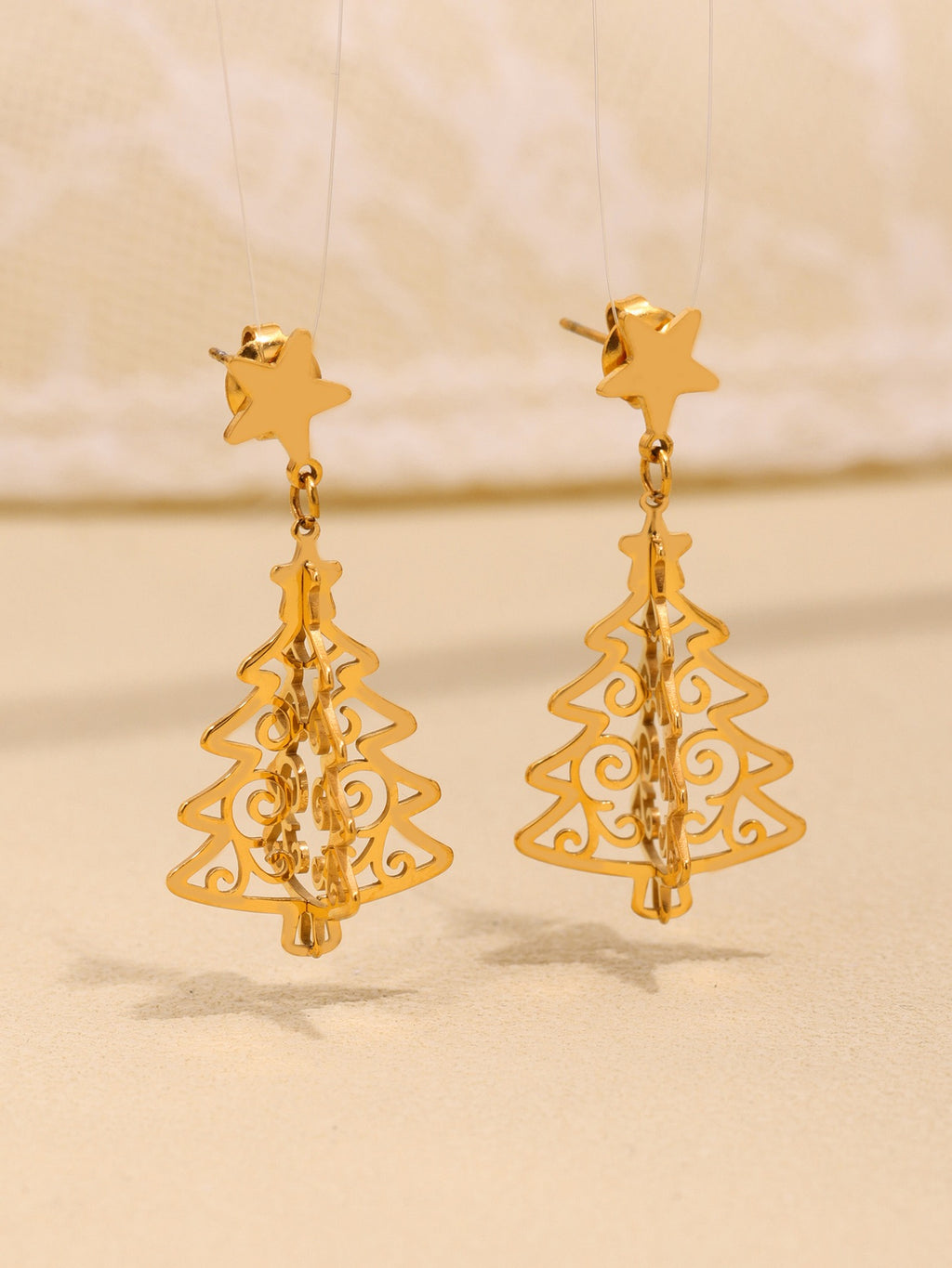 Christmas Limited-Edition Gold Hollowed-Out Christmas Tree Earrings