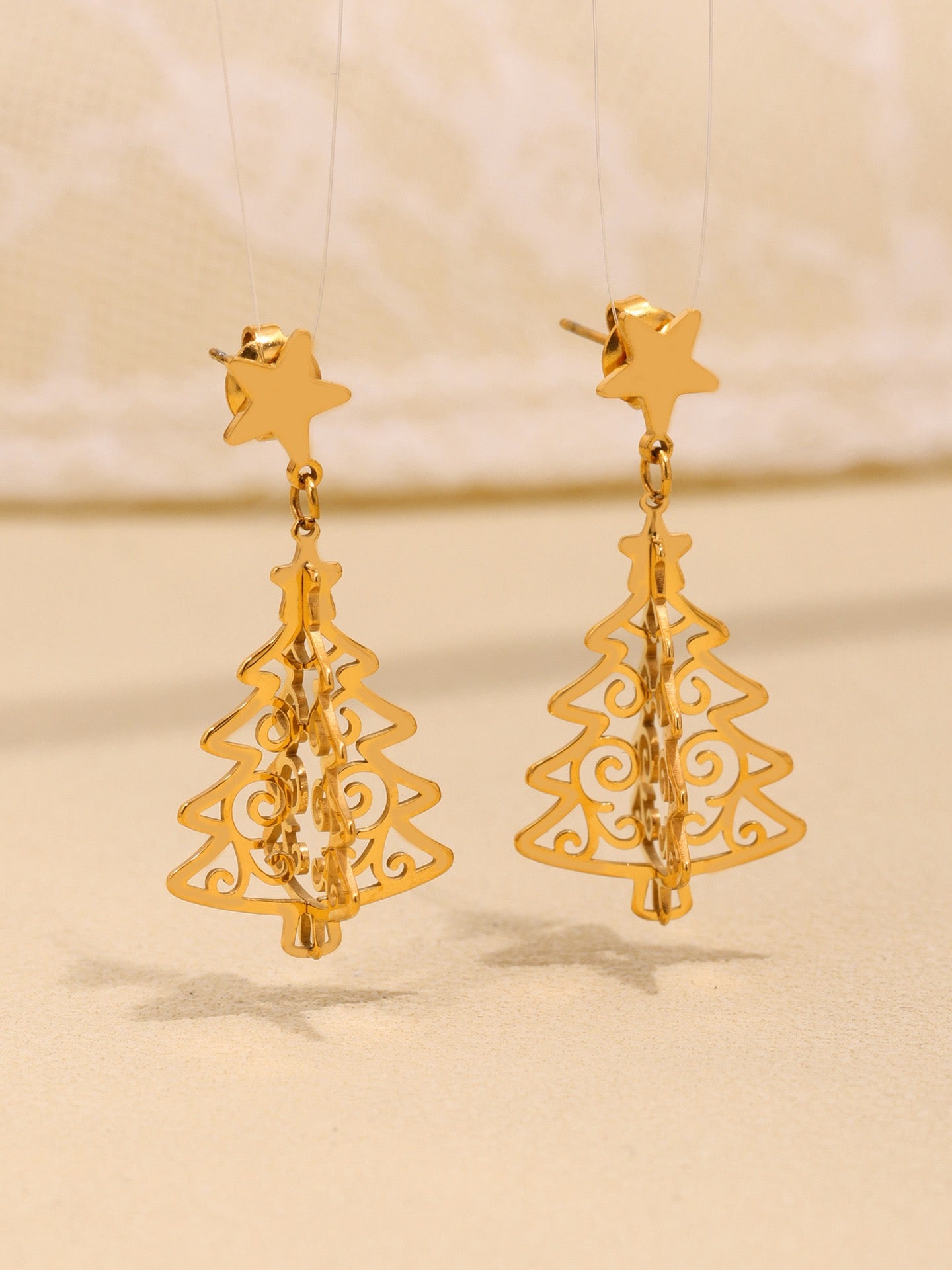 Christmas Limited-Edition Gold Hollowed-Out Christmas Tree Earrings