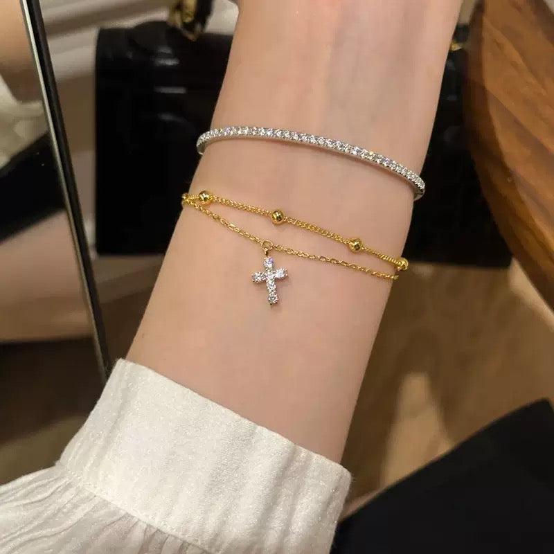 Double-Layered Light Luxury Adjustable Cross Bracelet