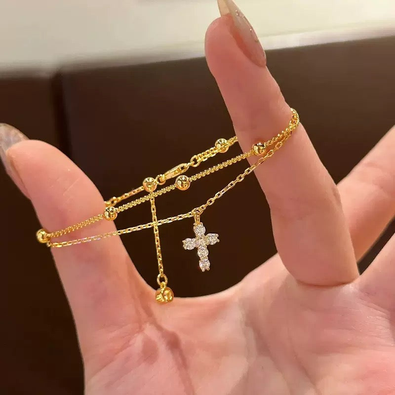 Double-Layered Light Luxury Adjustable Cross Bracelet