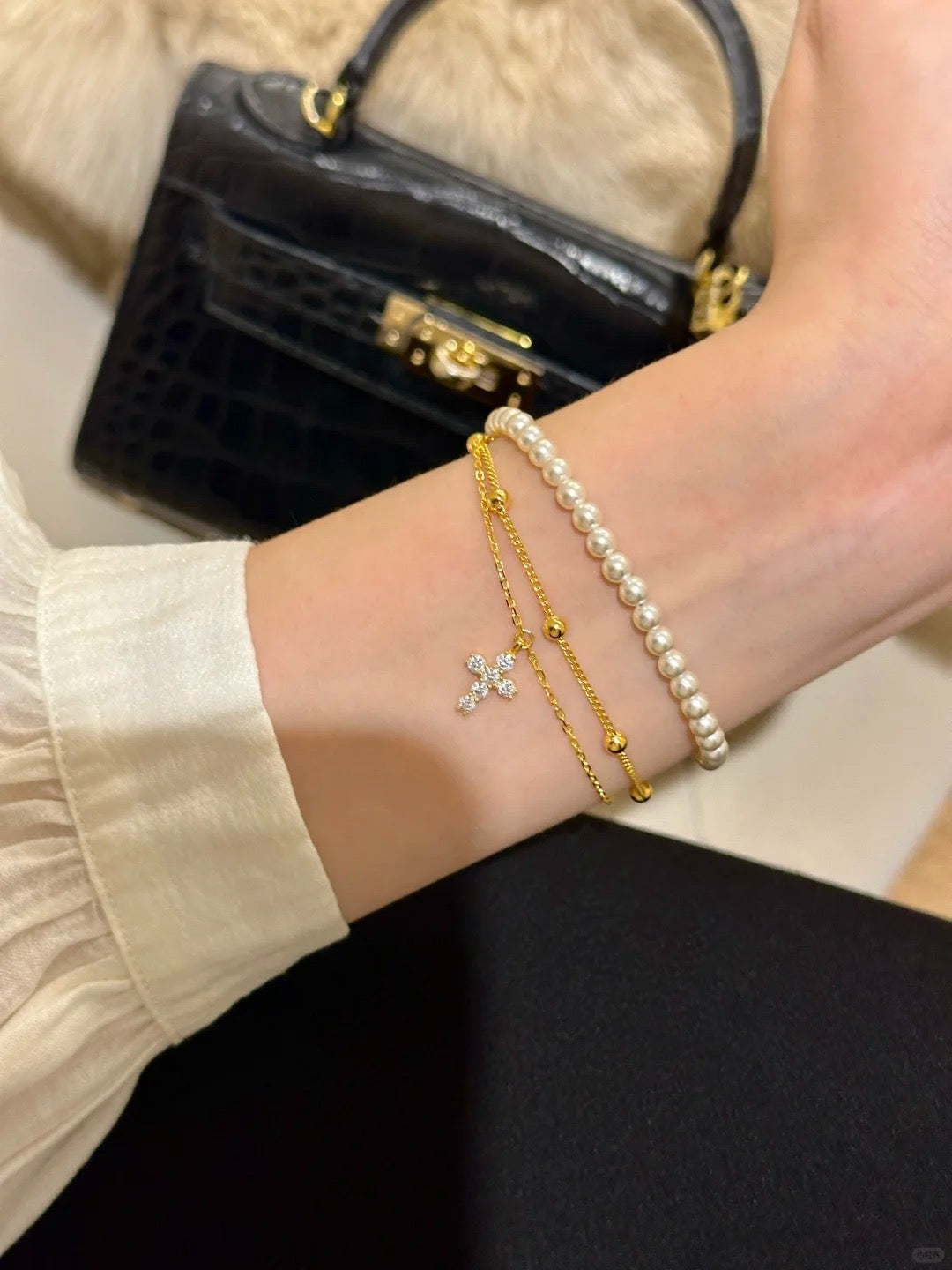 Double-Layered Light Luxury Adjustable Cross Bracelet
