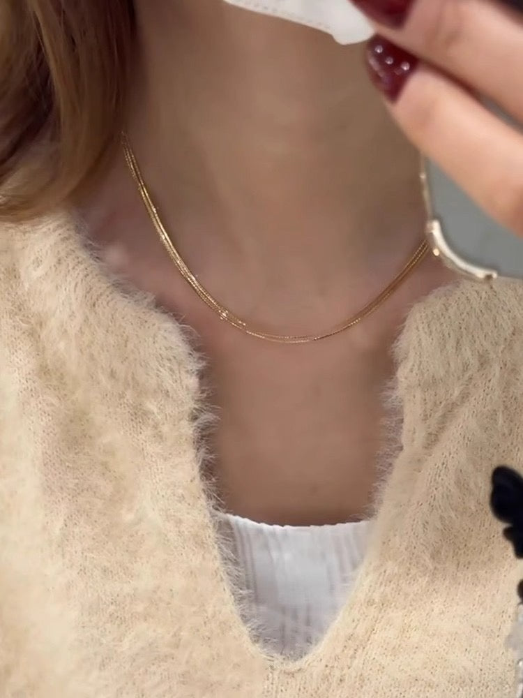 Minimalist Thin Triple-Layered Snake Chain Necklace - Office & Versatile Style