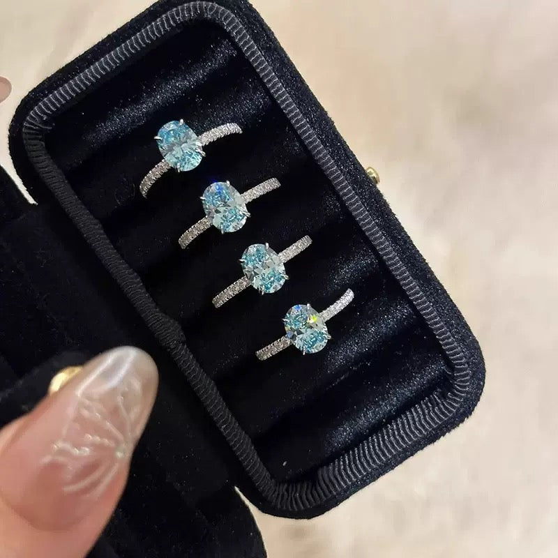 Minimalist Blue Rhinestone Ring with Adjustable Open Design