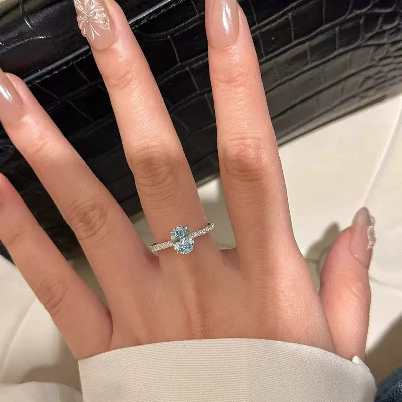 Minimalist Blue Rhinestone Ring with Adjustable Open Design