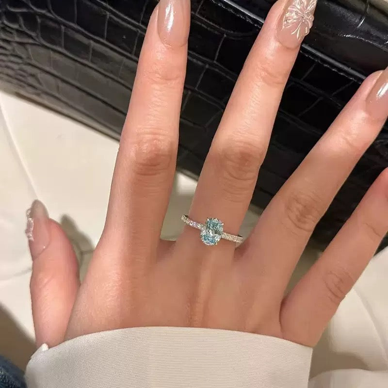 Minimalist Blue Rhinestone Ring with Adjustable Open Design