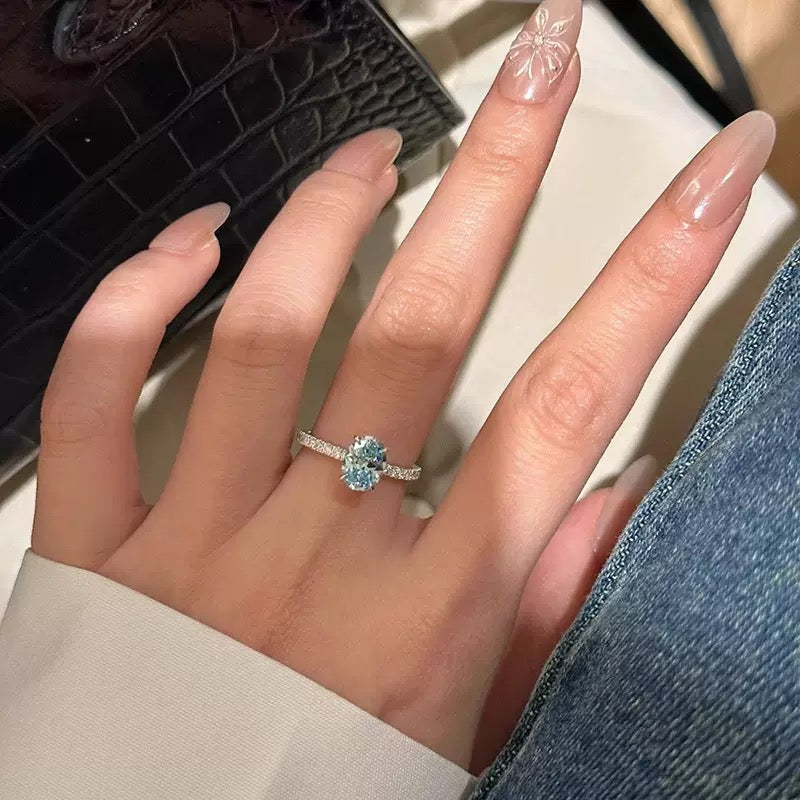 Minimalist Blue Rhinestone Ring with Adjustable Open Design