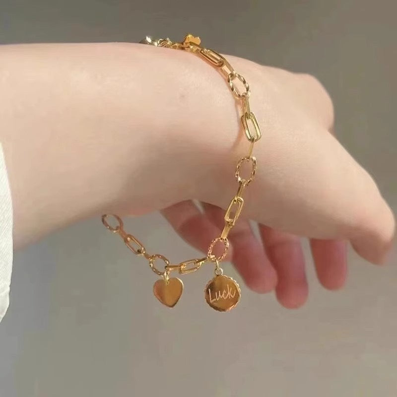 Luck Disc & Heart Bracelet - A Stylish Bracelet in Sweet-Cool Style