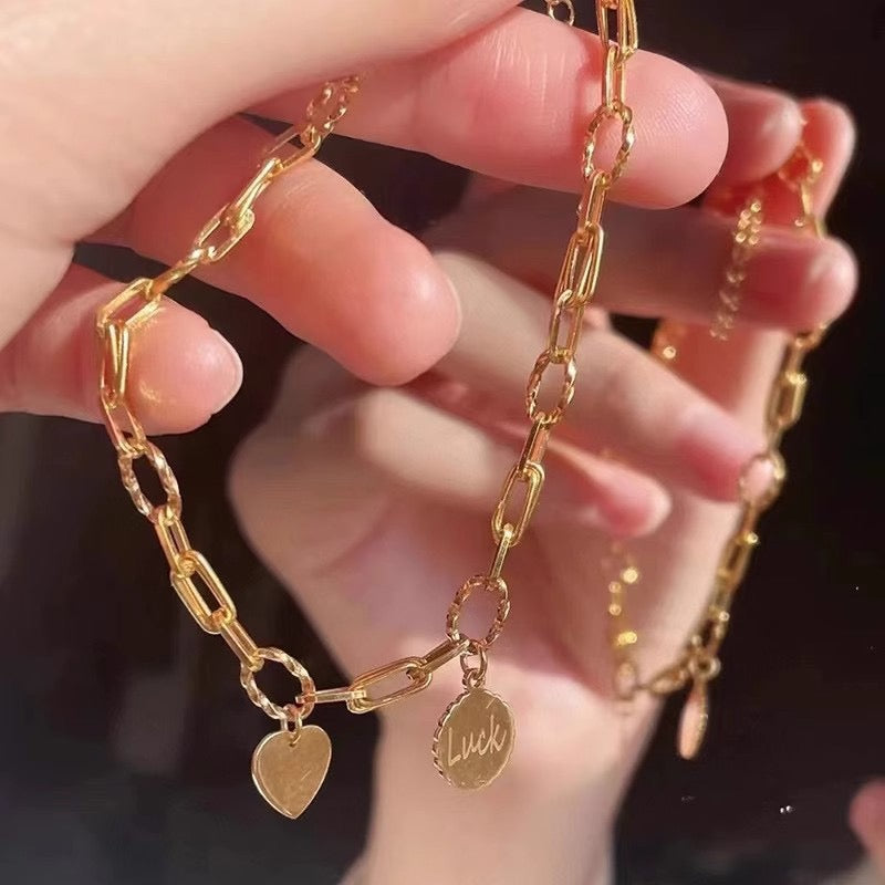 Luck Disc & Heart Bracelet - A Stylish Bracelet in Sweet-Cool Style