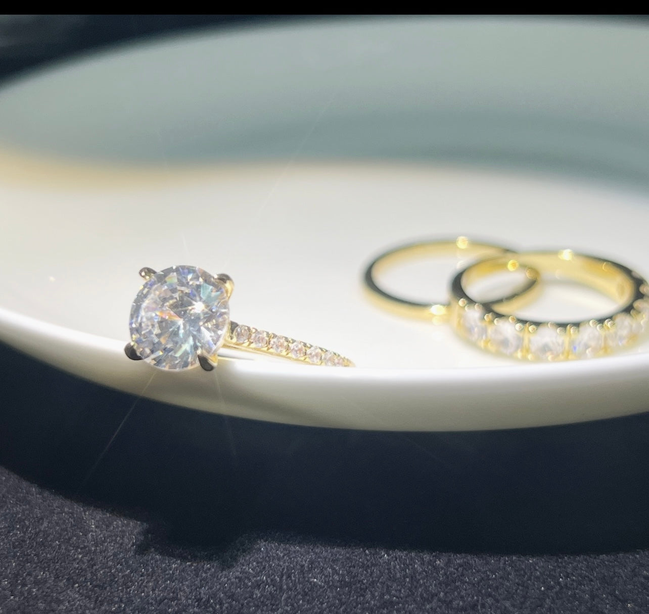 Temperament Ring Set of Three Inlaid with Zircons