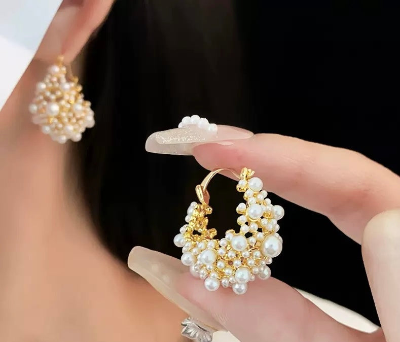French Retro Palace-Style Pearl Ear Clips and Pierced Imitation Pearl Earrings