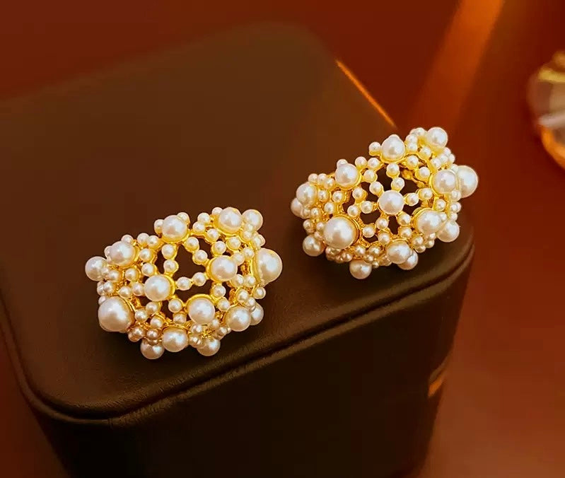French Retro Palace-Style Pearl Ear Clips and Pierced Imitation Pearl Earrings