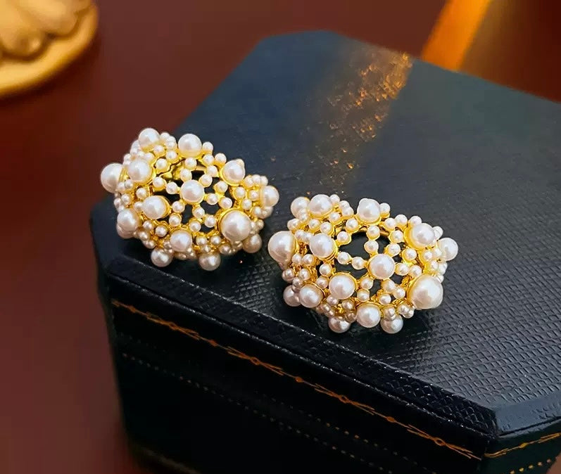 French Retro Palace-Style Pearl Ear Clips and Pierced Imitation Pearl Earrings